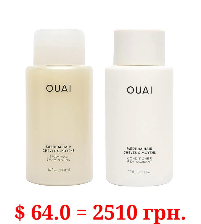 OUAI Medium Shampoo and Conditioner Set - Sulfate Free Shampoo and Conditioner for Medium Hair - Made with Keratin, Shea Butter & Avocado Oil - Free of Parabens & Phthalates (10 Fl Oz)