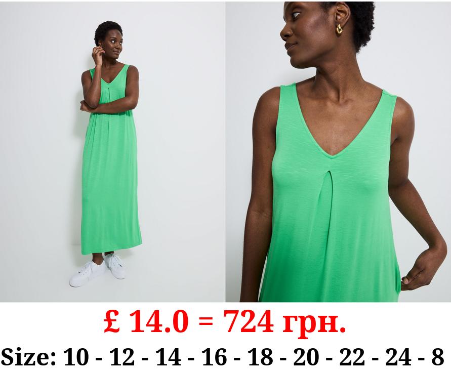 Green Pleat Front Midi Swing Dress
