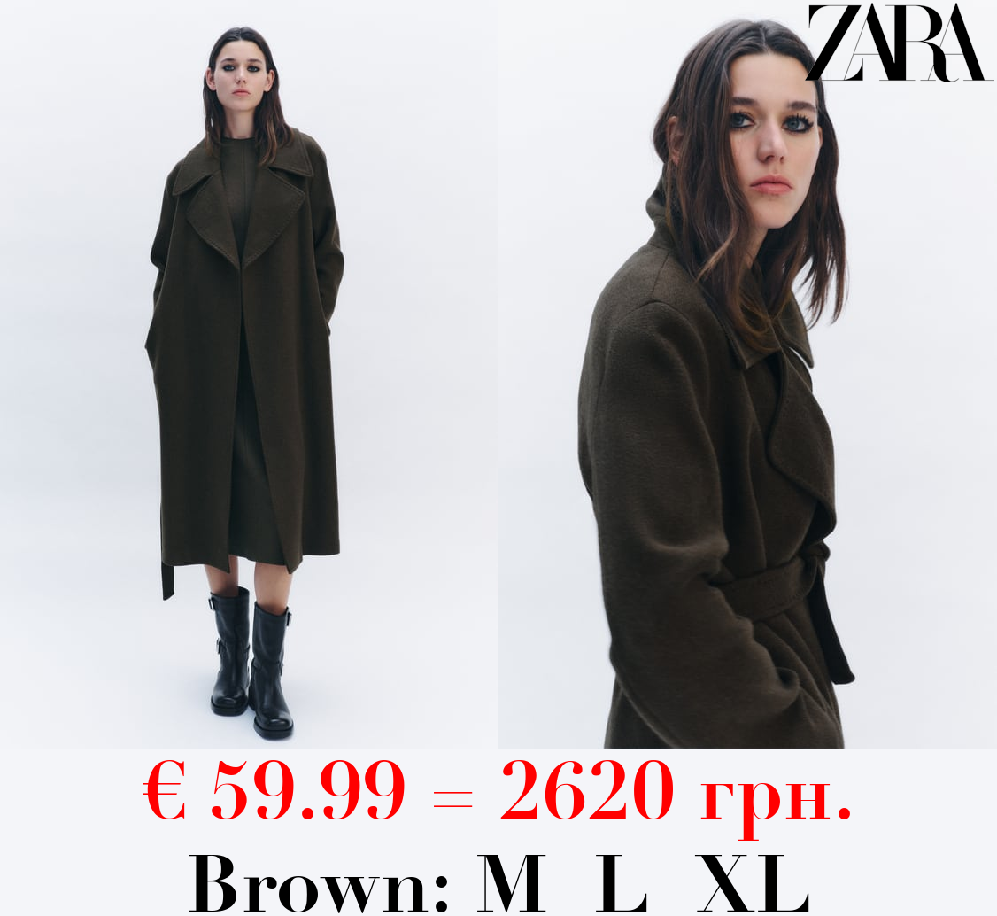 ZW COLLECTION WOOL BLEND COAT WITH BELT
