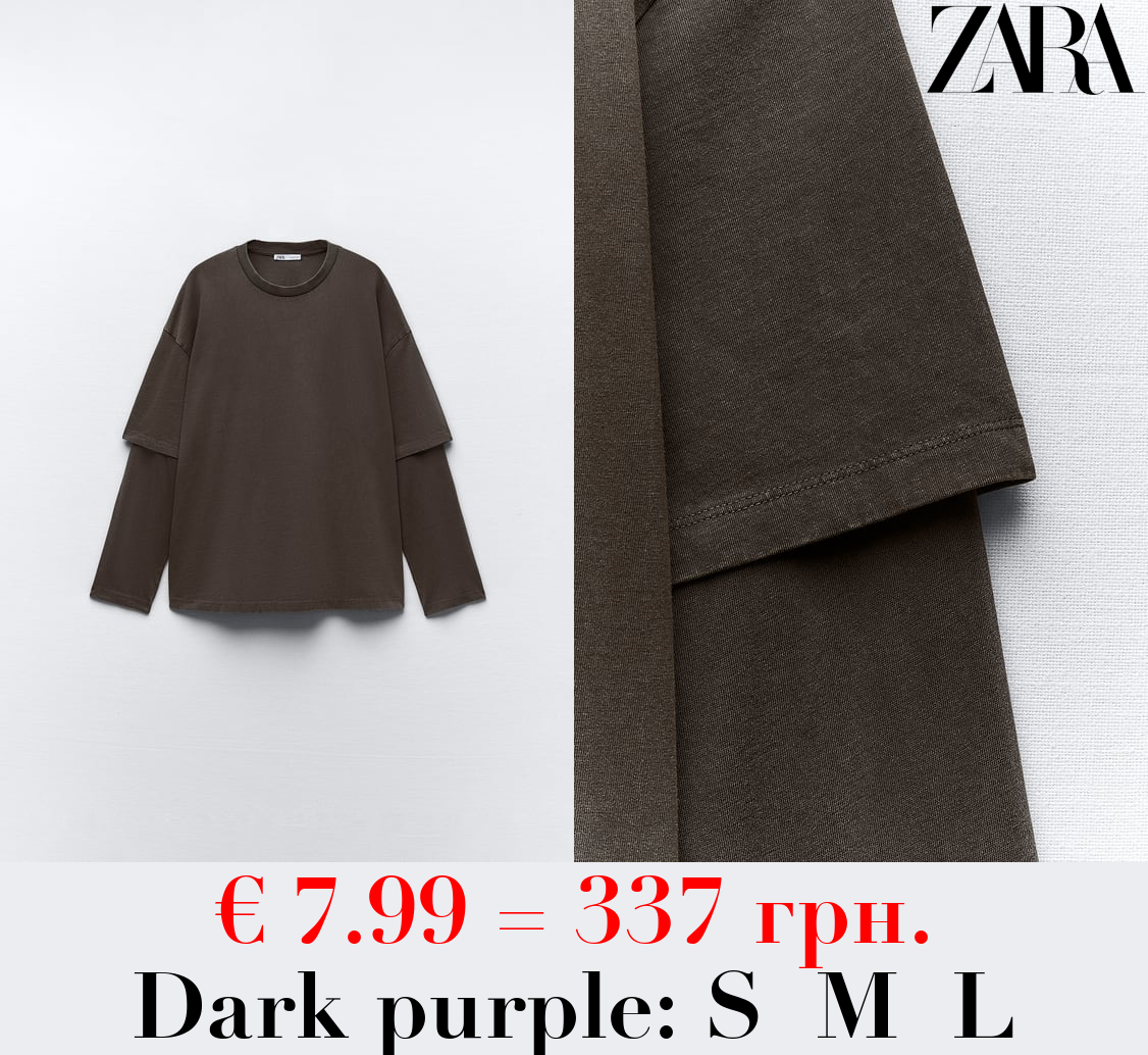 FADED-EFFECT DOUBLE-SLEEVE T-SHIRT