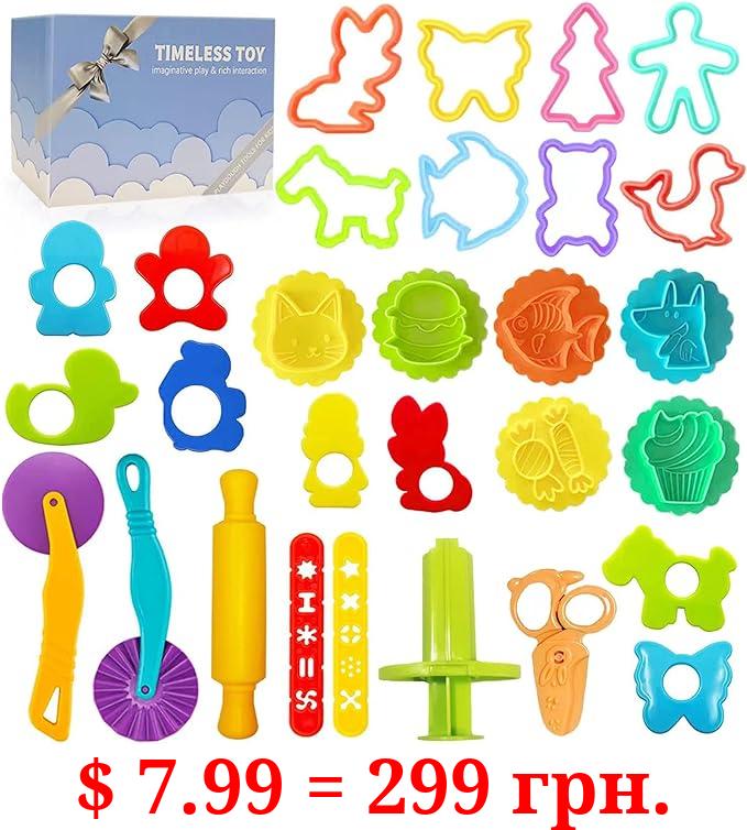 Play Dough Tools Set for Kids - Playdough Toys Accessories with Stamps Cutter Scissor Rolling Pin and Storage Box, Party Favors Set for Age 2-8