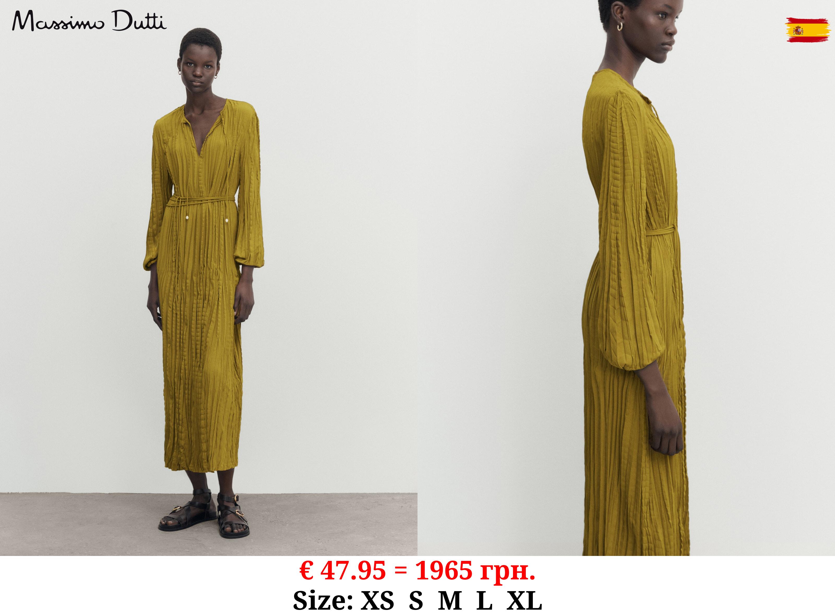 Pleated midi dress with drawstrings OLIVE