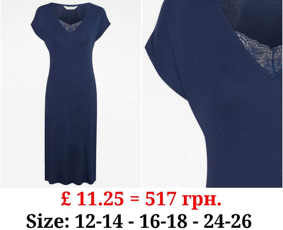 Navy Lace Trim Nightdress