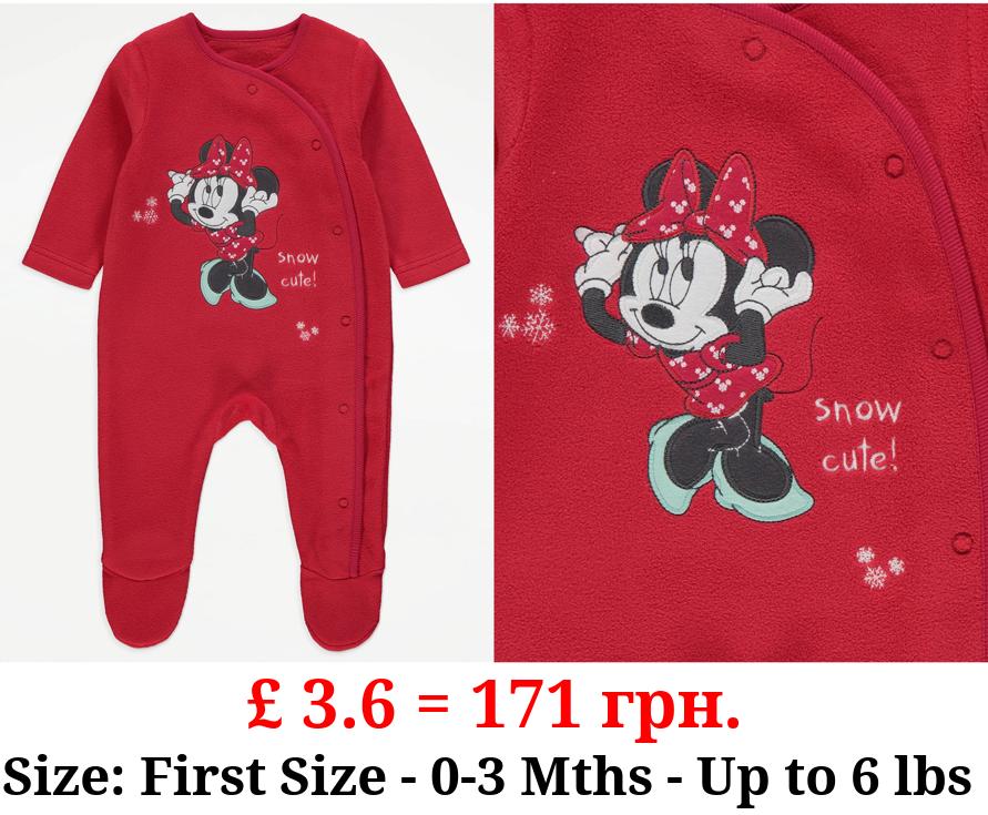 Disney Minnie Mouse Red Snow Cute Fleece Sleepsuit