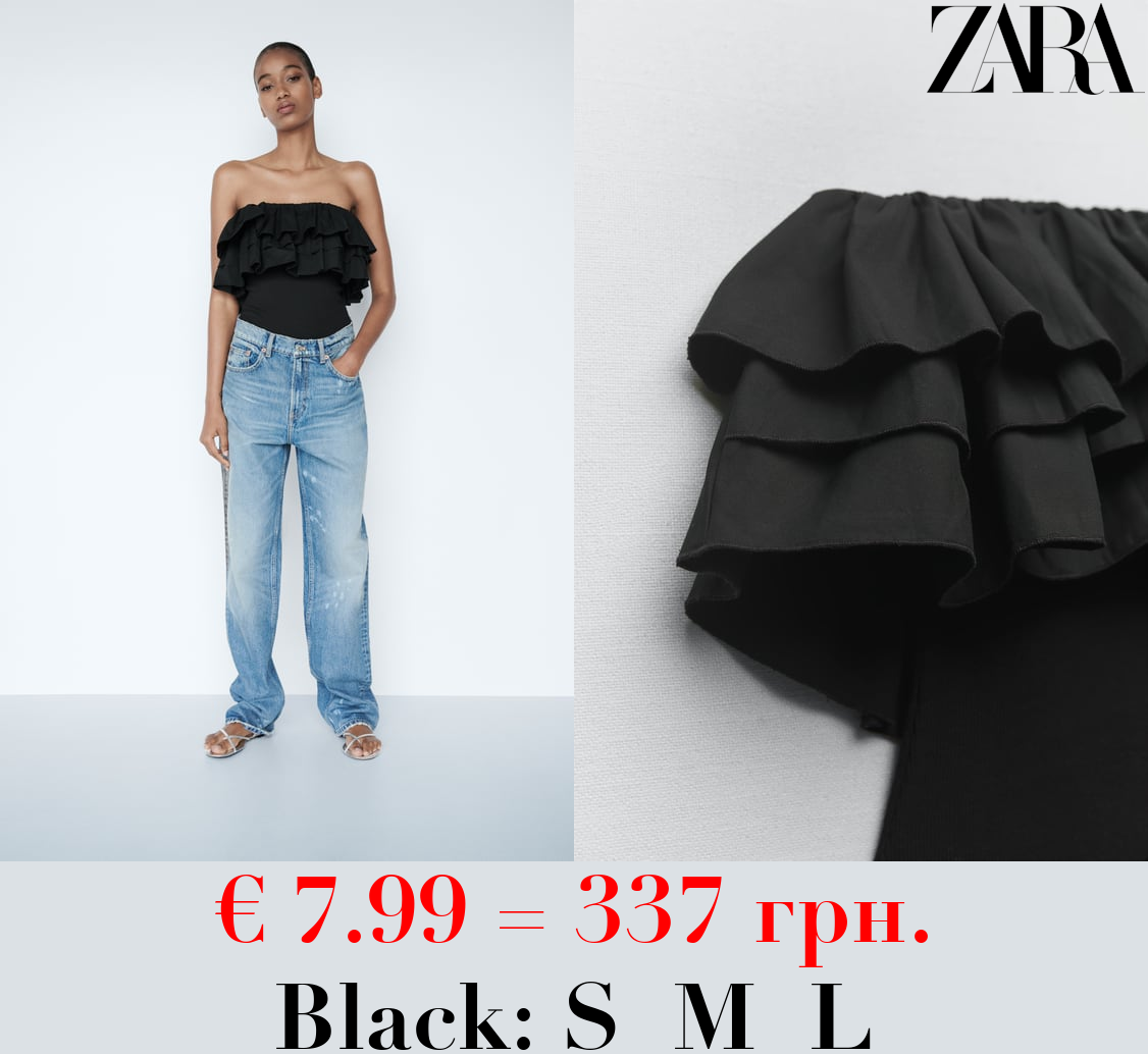 STRAPLESS BODYSUIT WITH RUFFLES