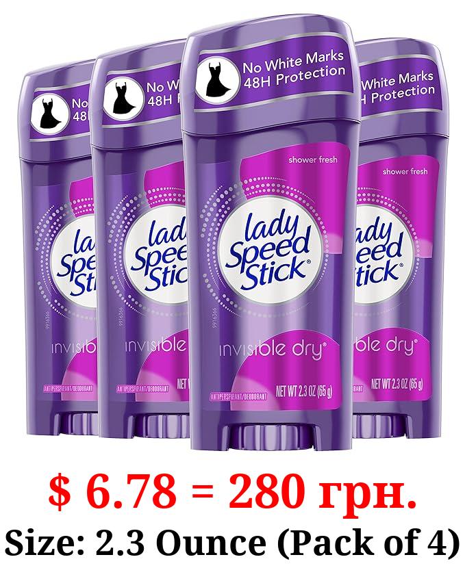 Lady Speed Stick Invisible Dry Antiperspirant Deodorant, Shower Fresh, 2.3oz, 4 Pack