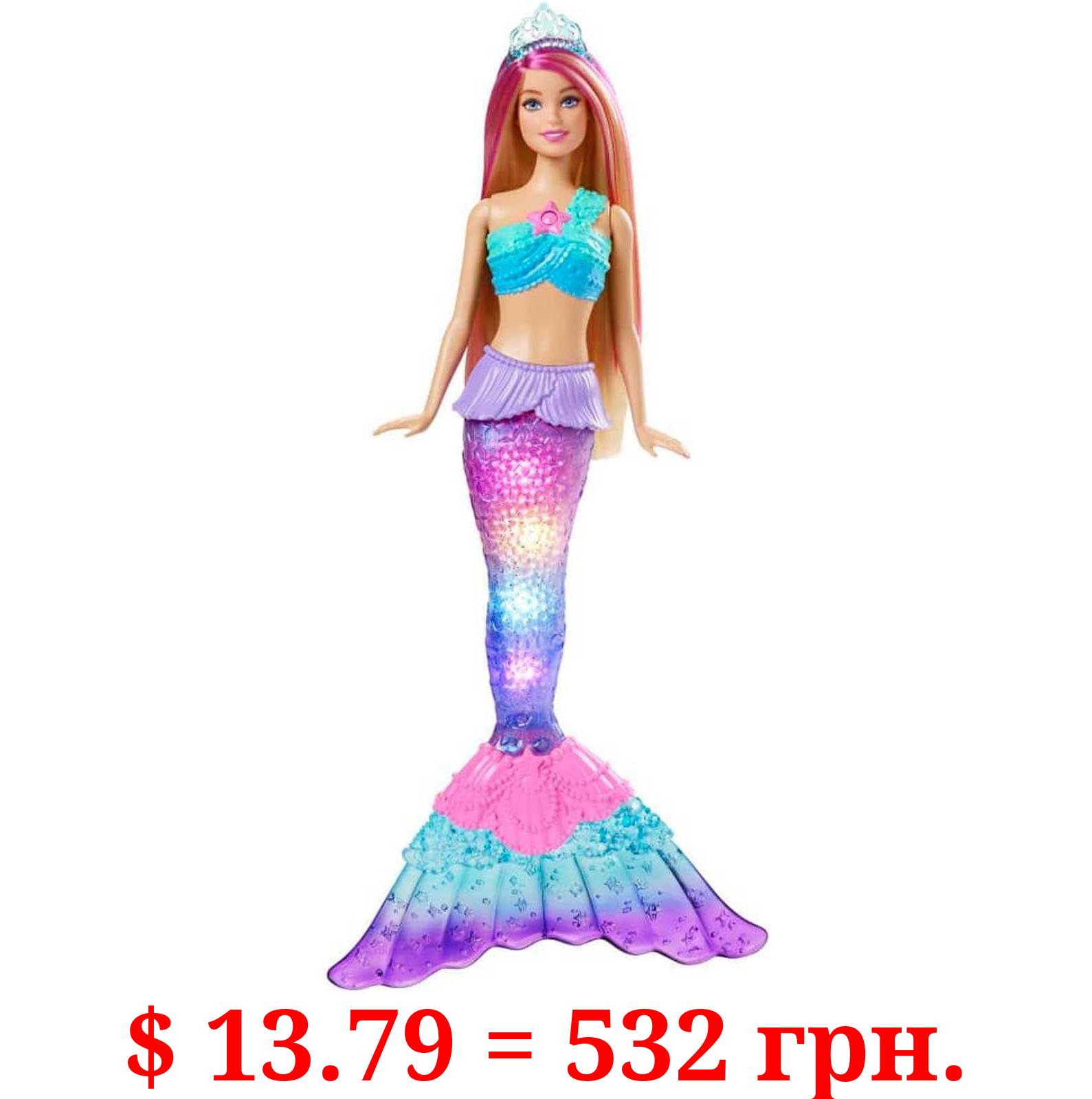 Barbie Dreamtopia Doll, Mermaid Toy with Water-Activated Light-Up Tail, Pink-Streaked Hair & 4 Colorful Light Shows