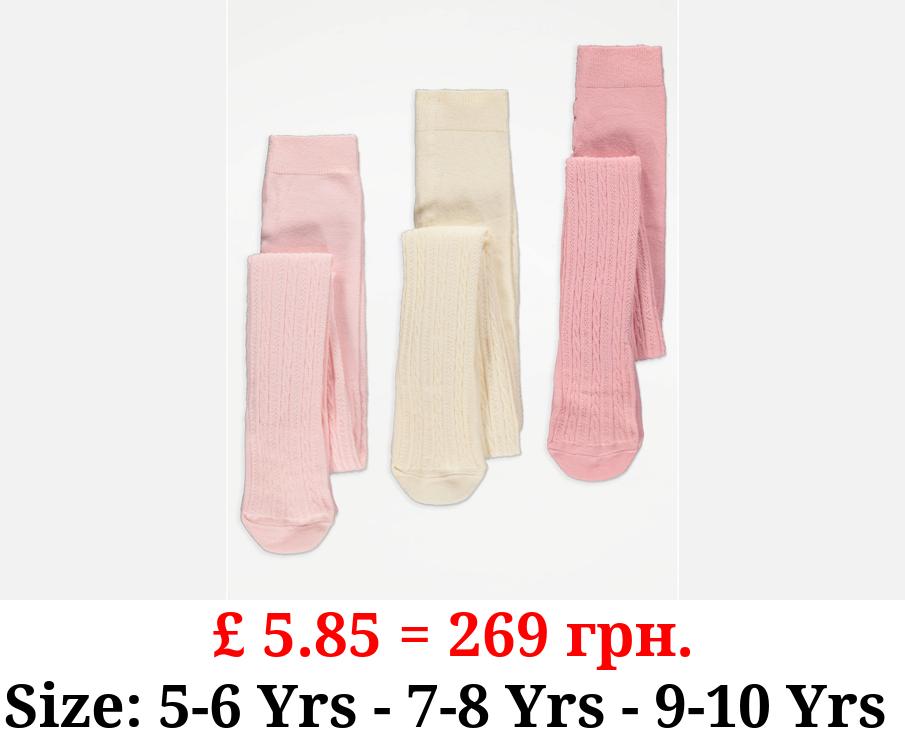 Pink Cable Knitted Tights 3 Pack