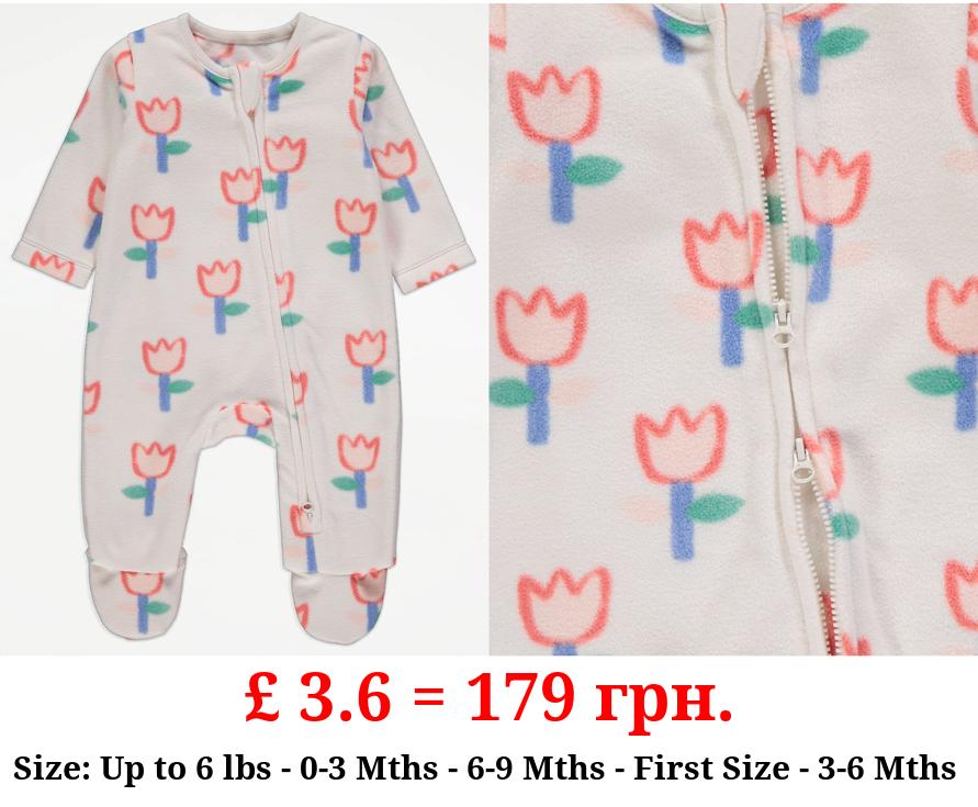 Cream Tulip Fleece 2 Way Zip Sleepsuit