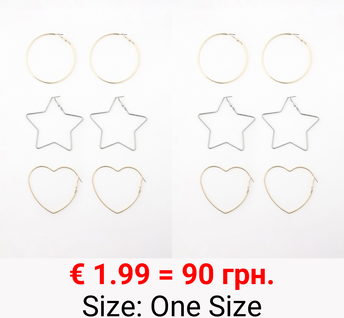 Pack of 3 shaped hoop earrings