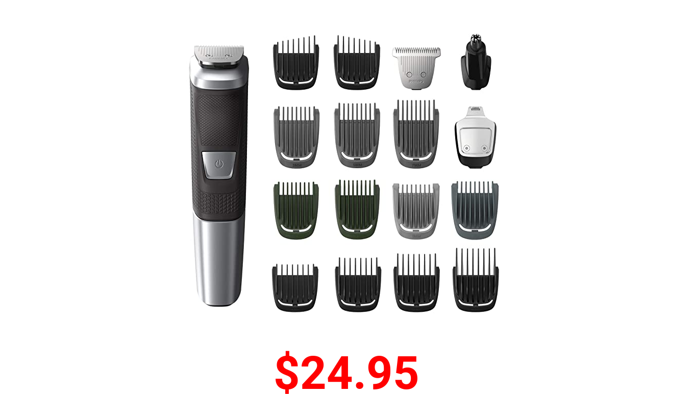 Philips Norelco Multigroom All-In-One Trimmer Series 5000, With 18 Pieces, No Blade Oil Needed, MG5750/49