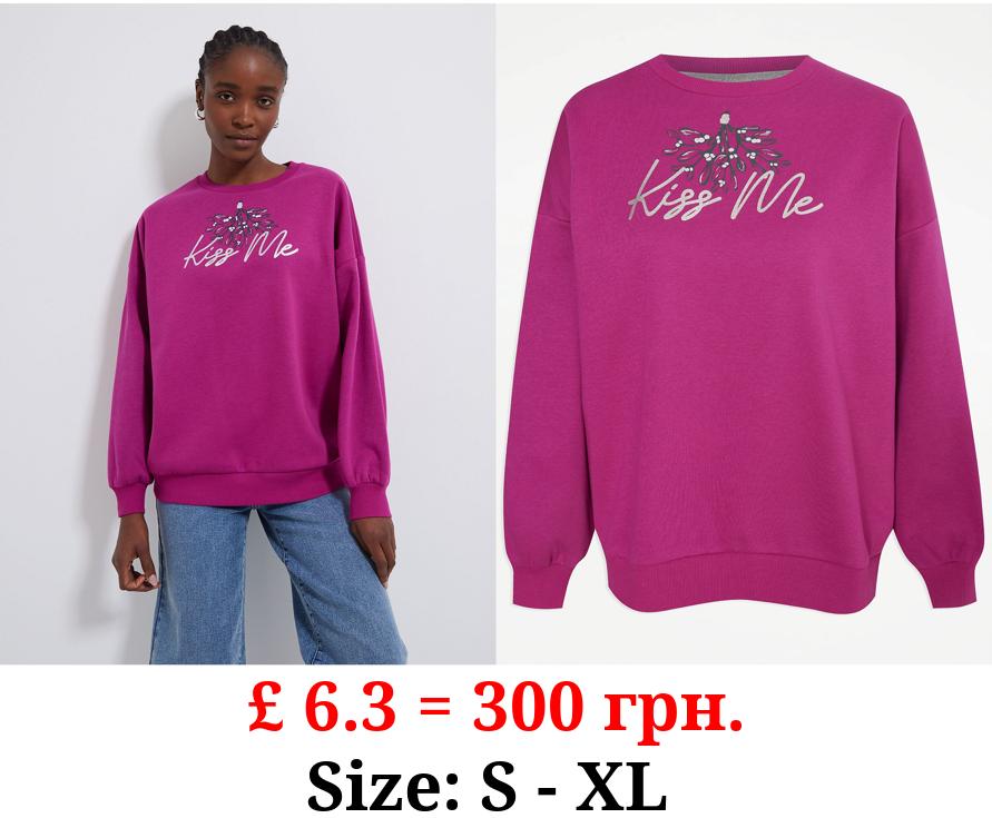 Pink Kiss Me Mistletoe Christmas Sweatshirt