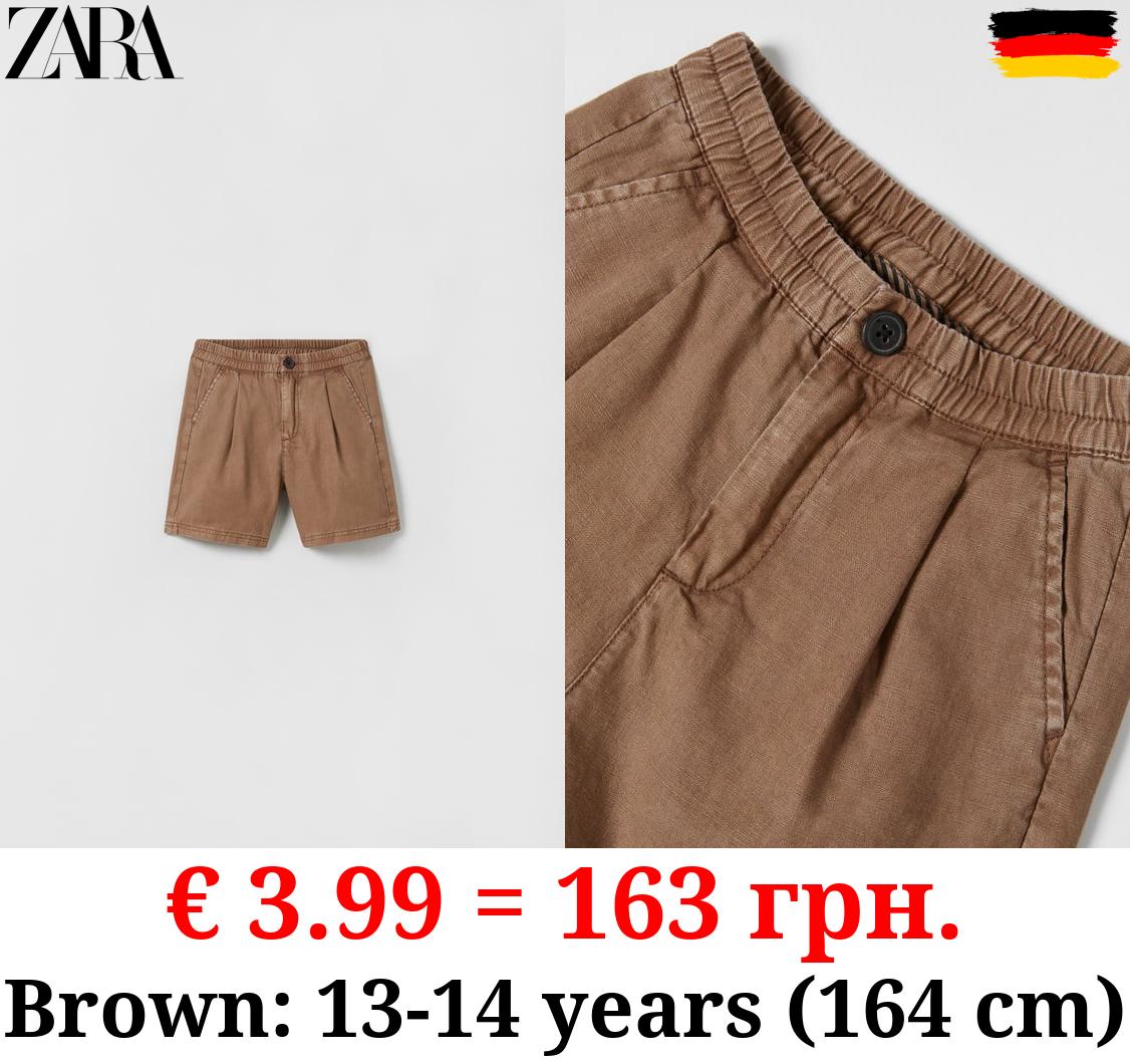 DARTED LINEN-BLEND BERMUDA SHORTS