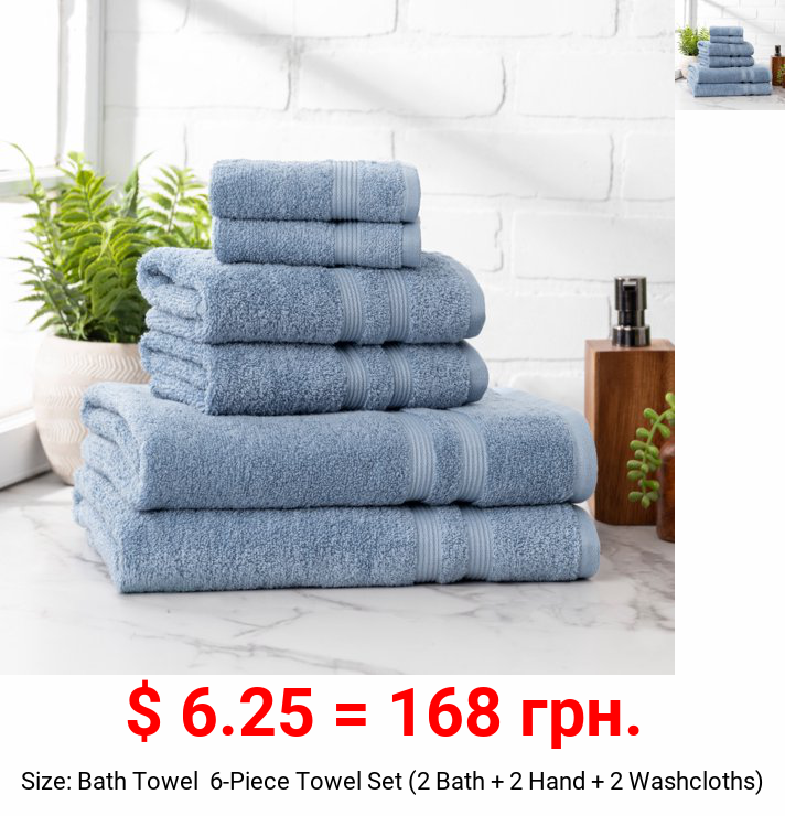 Mainstays Performance 6-Piece Towel set, Solid Blue Linen