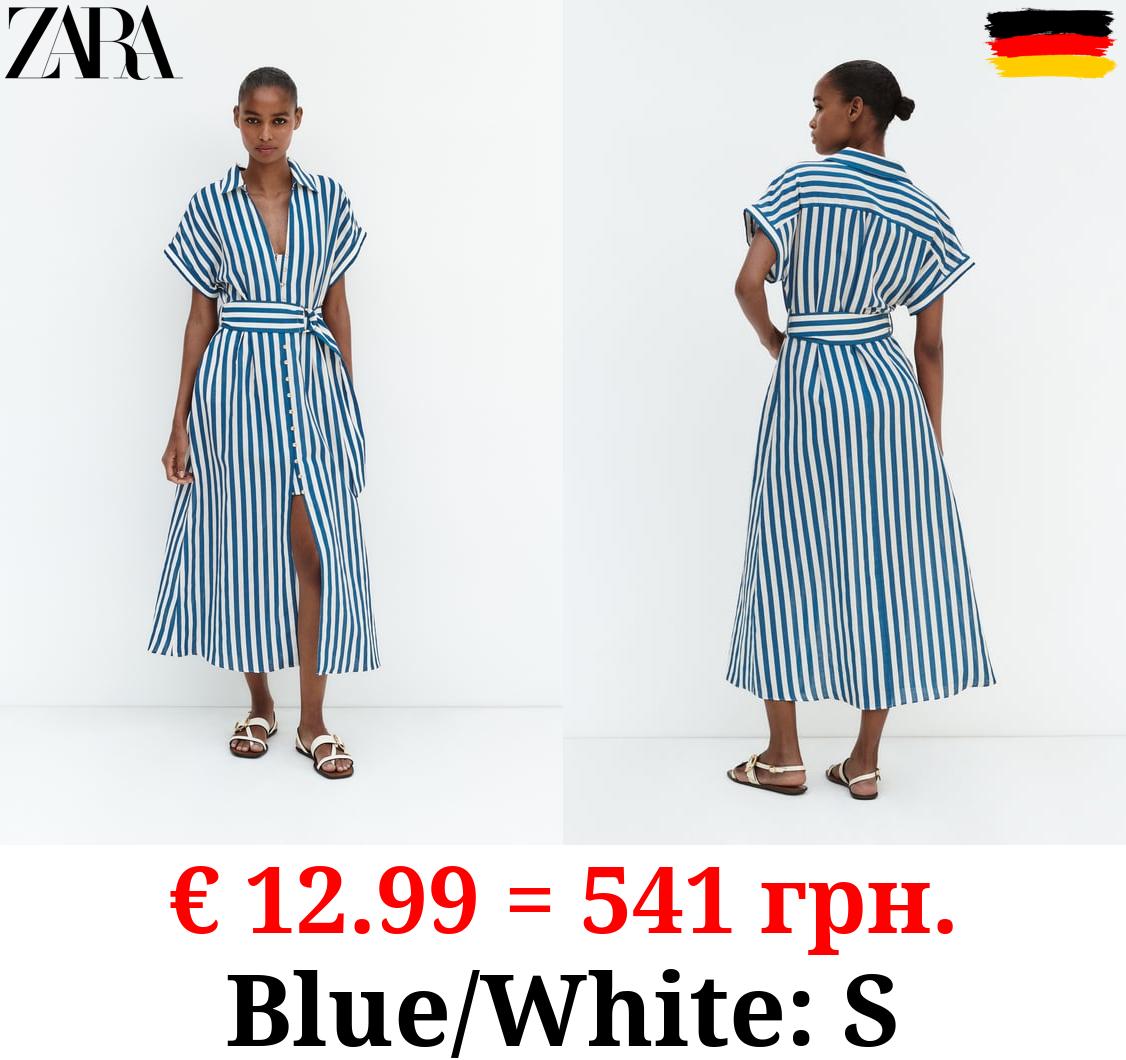 STRIPED LINEN BLEND SHIRT DRESS