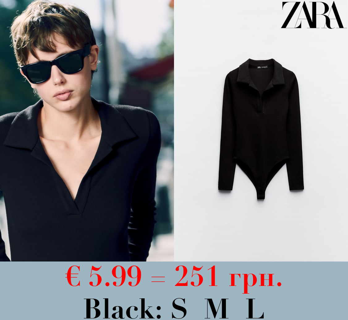 INTERLOCK BODYSUIT WITH POLO COLLAR