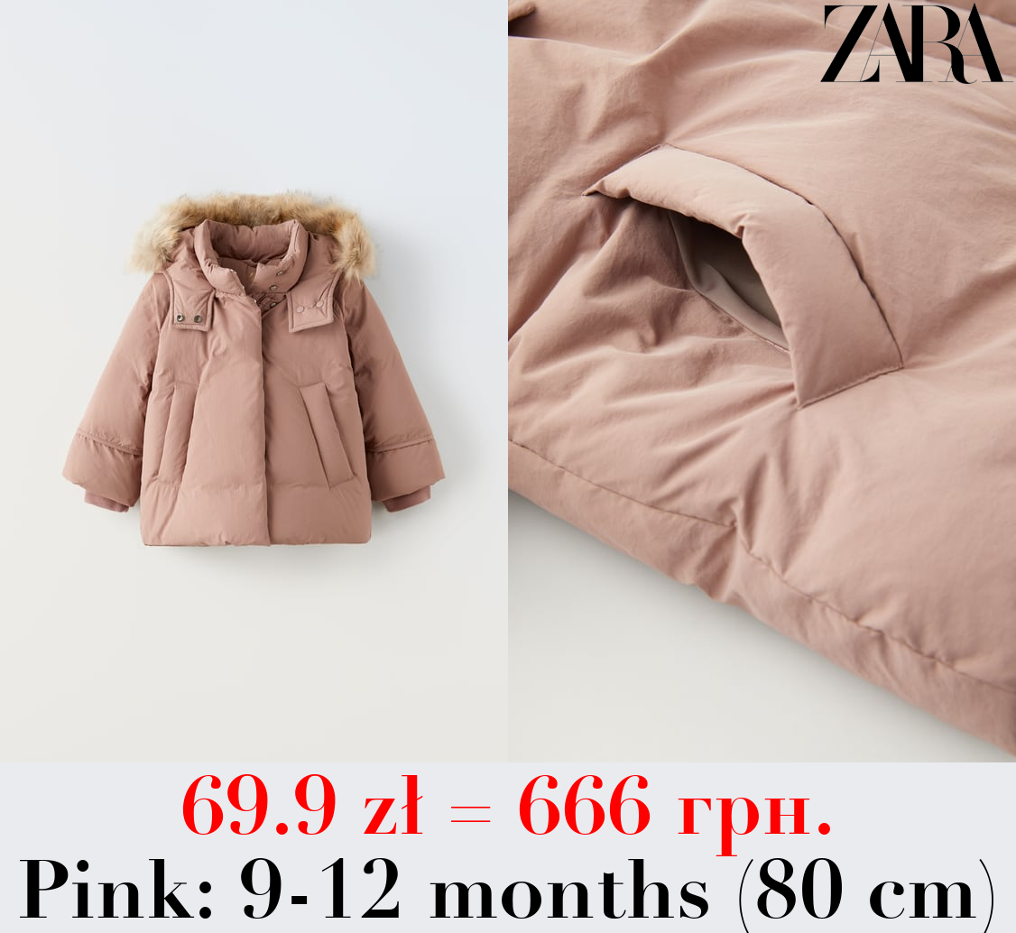 DOWN FEATHER PUFFER JACKET WITH WATER-REPELLENT FAUX FUR HOOD
