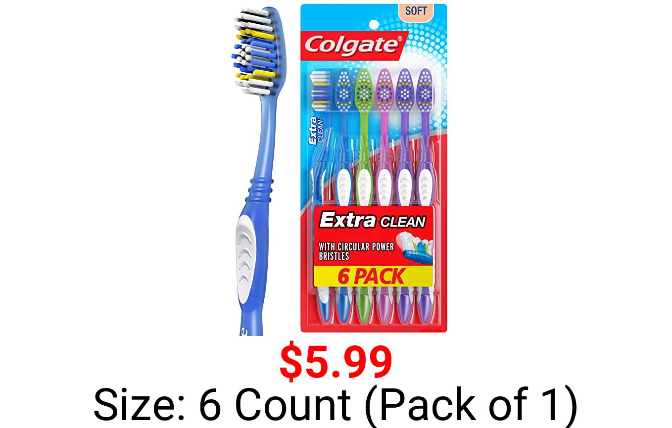 Colgate Extra Clean Toothbrush, Full Head, Soft  (6 Count)