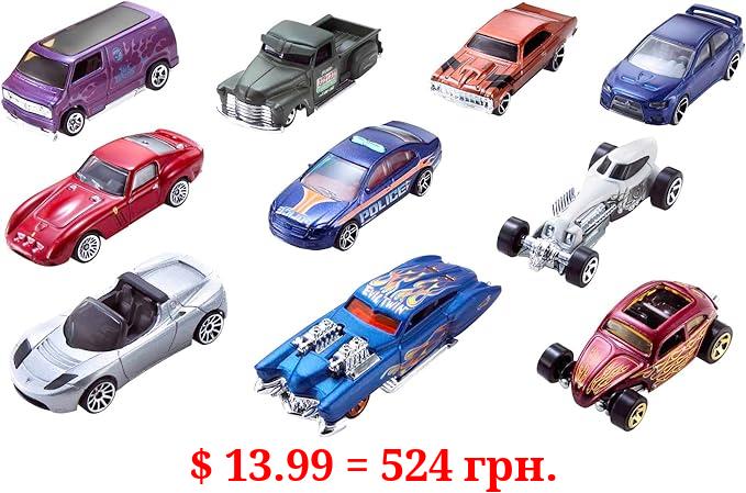 Hot Wheels Set of 10 Toy Cars & Trucks in 1:64 Scale, Race Cars, Semi, Rescue or Construction Trucks (Styles May Vary) [Amazon Exclusive]