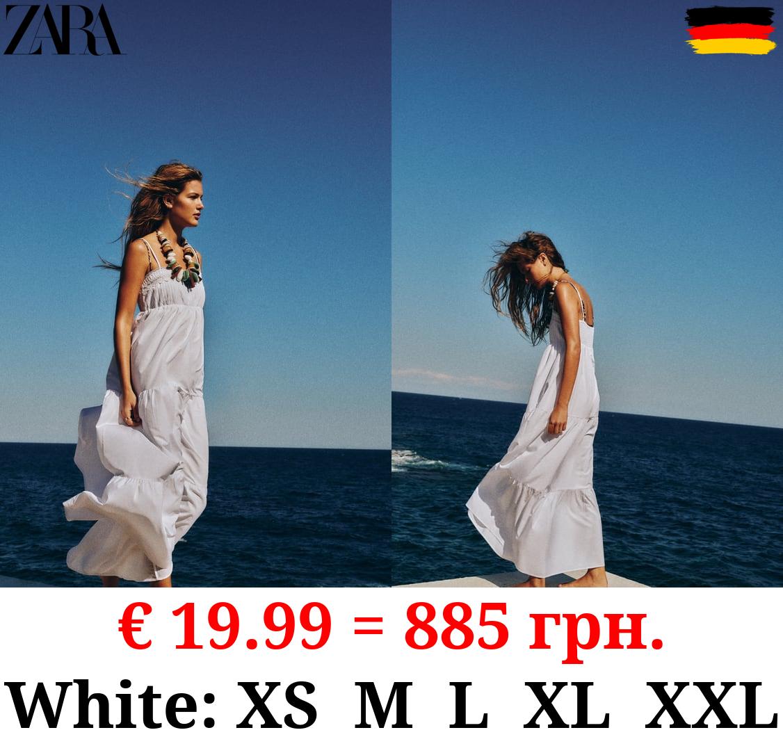 CONTRAST POPLIN TIERED MIDI DRESS