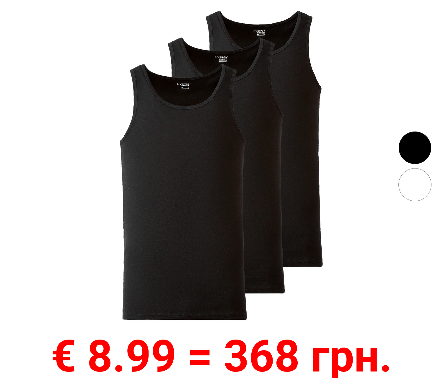 LIVERGY® Herren Feinripp-Achselhemd, 3 Stück, aus reiner Baumwolle