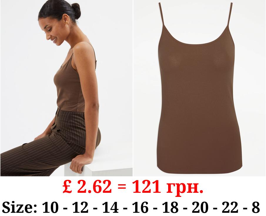 Brown Plain Fitted Cami Top