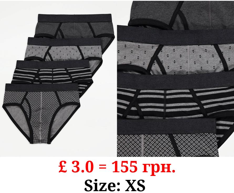 Grey Patterned Briefs 4 Pack