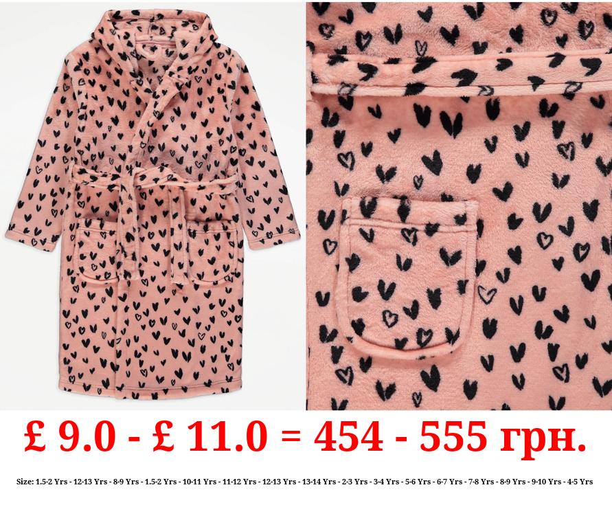Pink Heart Fleece Dressing Gown