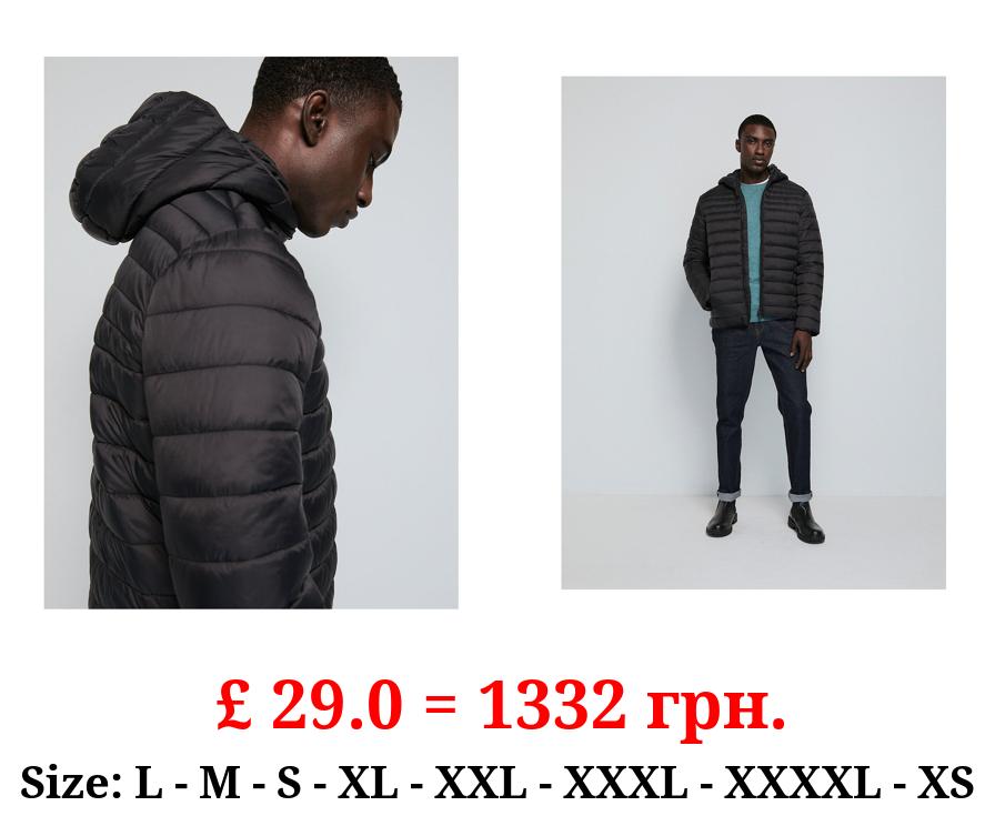 Black Hooded Padded Lightweight Jacket