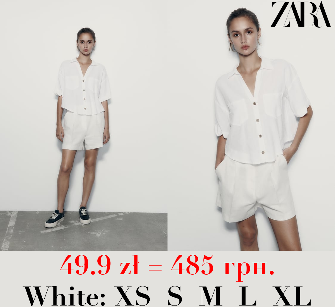 LINEN AND VISCOSE BLEND CROPPED SHIRT