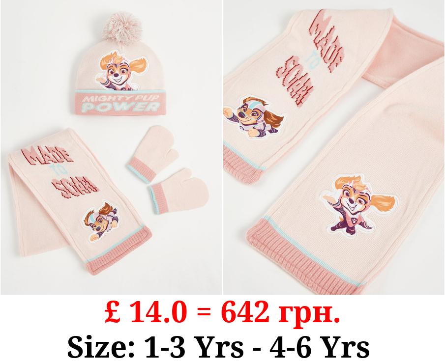 PAW Patrol The Mighty Movie Pink Hat Scarf and Mittens Set
