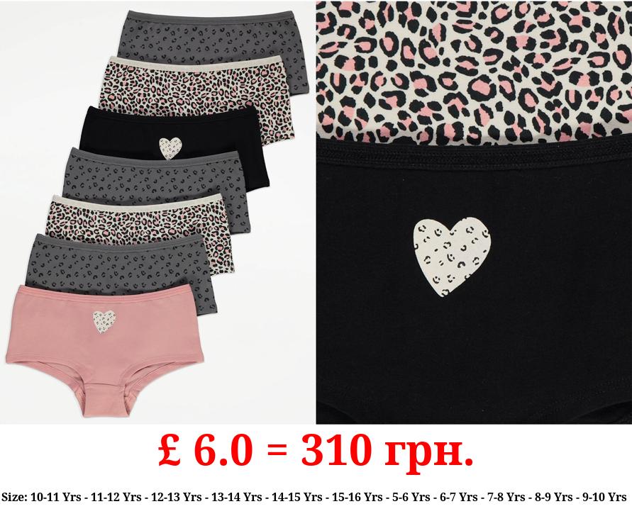 Animal Print Heart Short Knickers 7 Pack