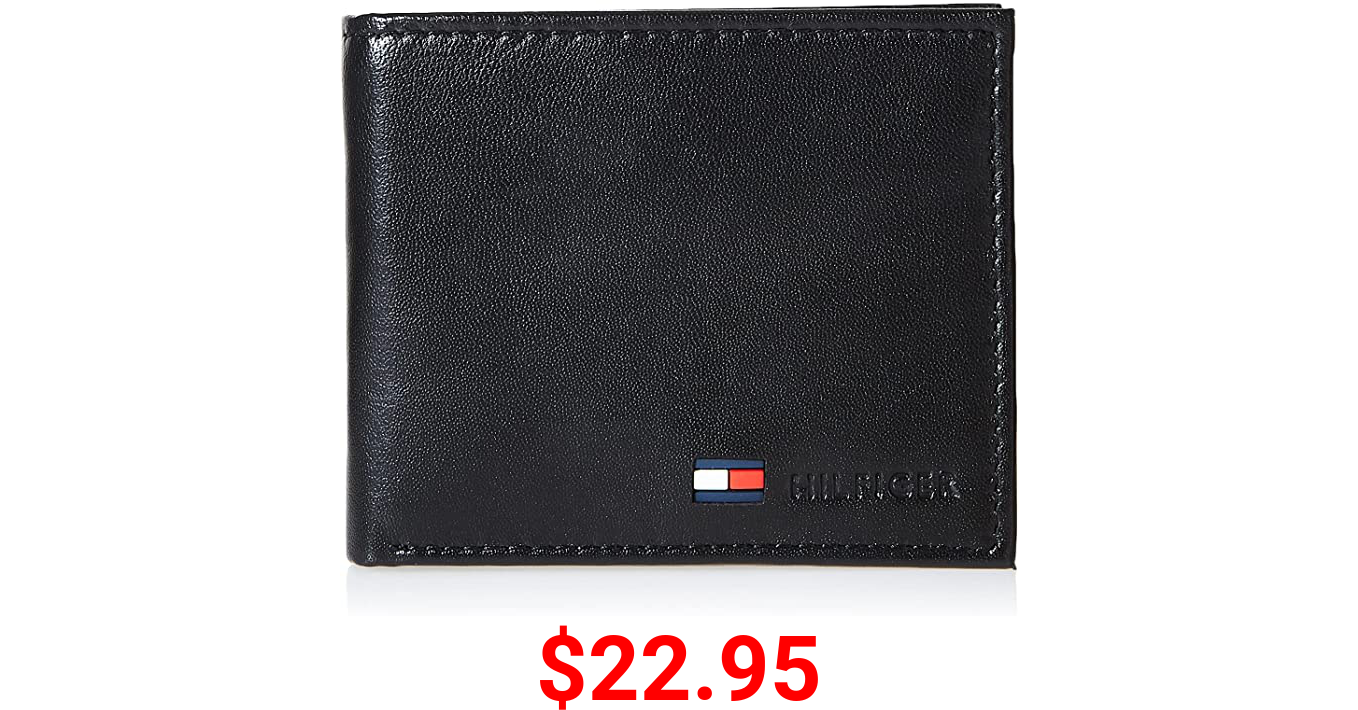 Tommy Hilfiger Men's Leather Slim Bifold Wallet with Coin Pocket
