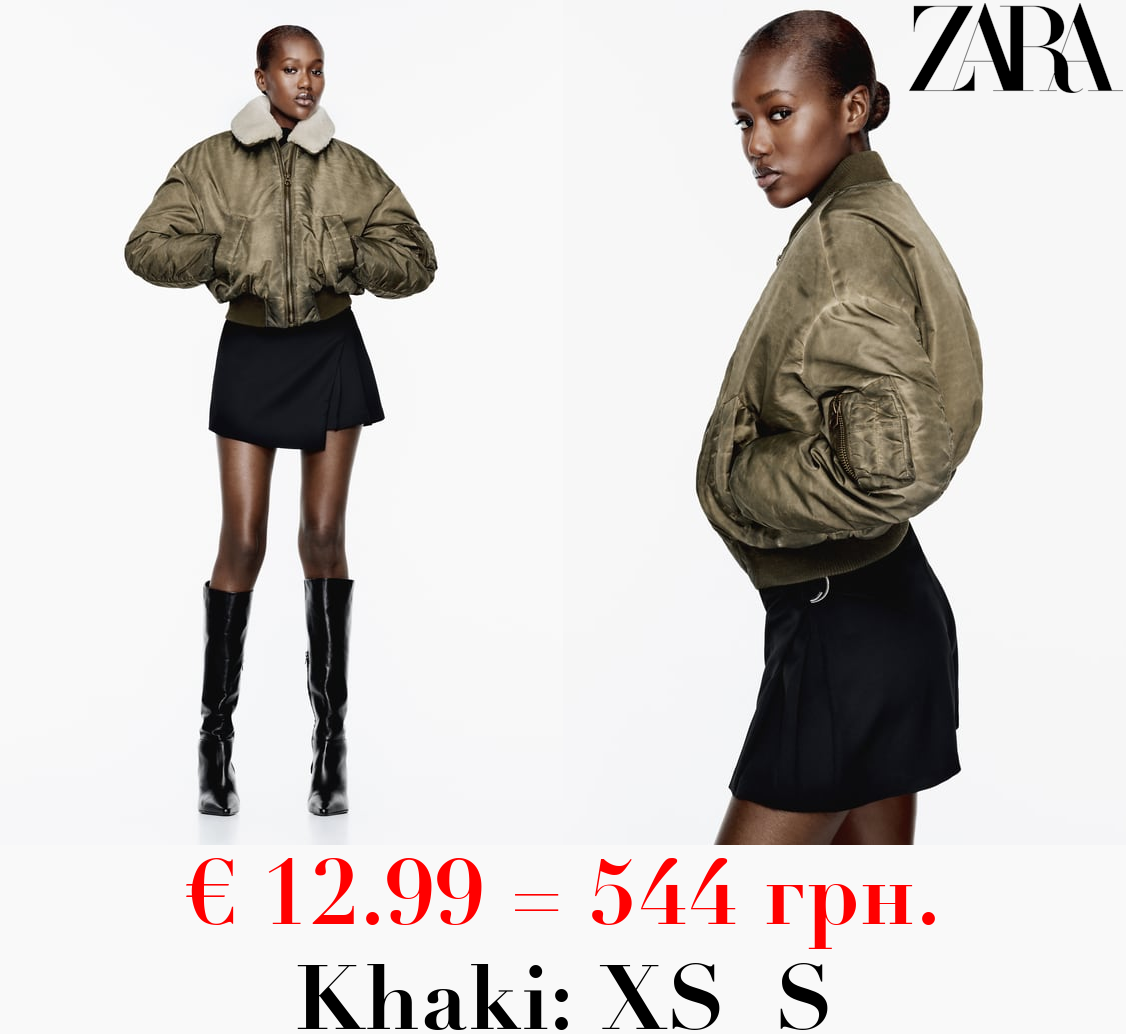 DISTRESSED-EFFECT NYLON BOMBER JACKET
