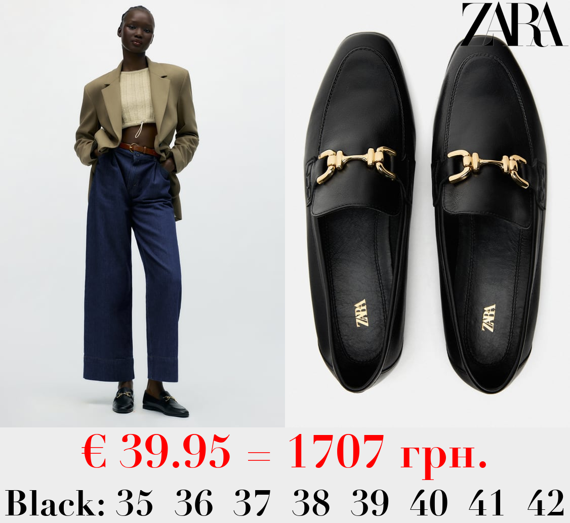 SPLIT LEATHER LOAFERS WITH CHAIN DETAIL