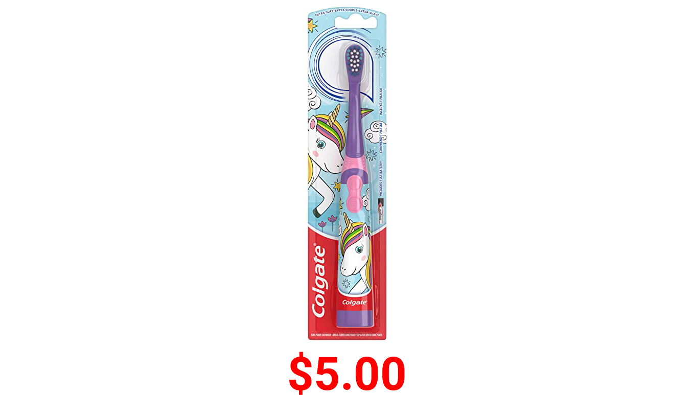 Colgate Kids Electric Battery Powered Toothbrush for Ages 3+, Extra Soft, Unicorn