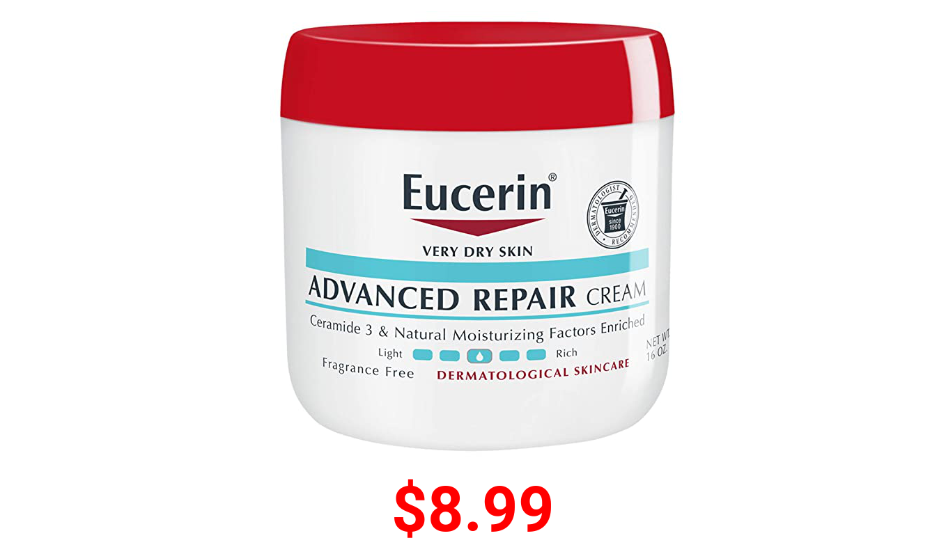 Eucerin Advanced Repair Cream, Body Moisturizer for Very Dry Skin, Body Cream with Ceramide 3 & Natural Moisturizing Factors, Fragrance Free, 16 Ounce Jar