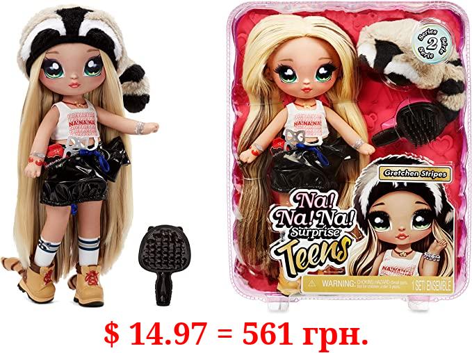 Na Na Na Surprise Teens 11" Fashion Doll Gretchen Stripes, Soft, Poseable, Blonde Hair, Cute Animal-inspired Raccoon Hat Outfit & Accessories, Gift for Kids, Toy for Girls & Boys Ages 5 6 7 8+ Years