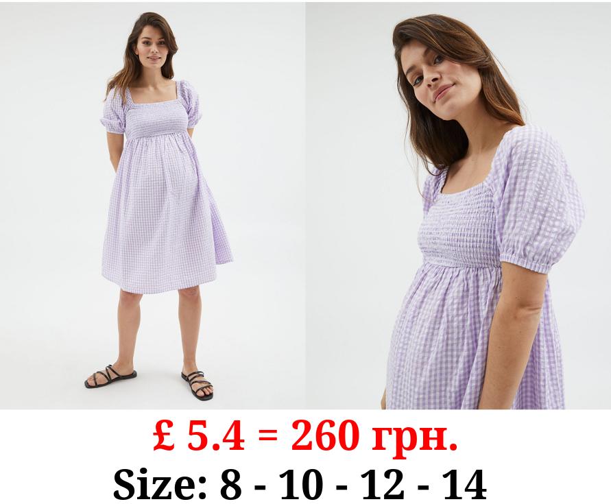Maternity Lilac Gingham Mini Dress