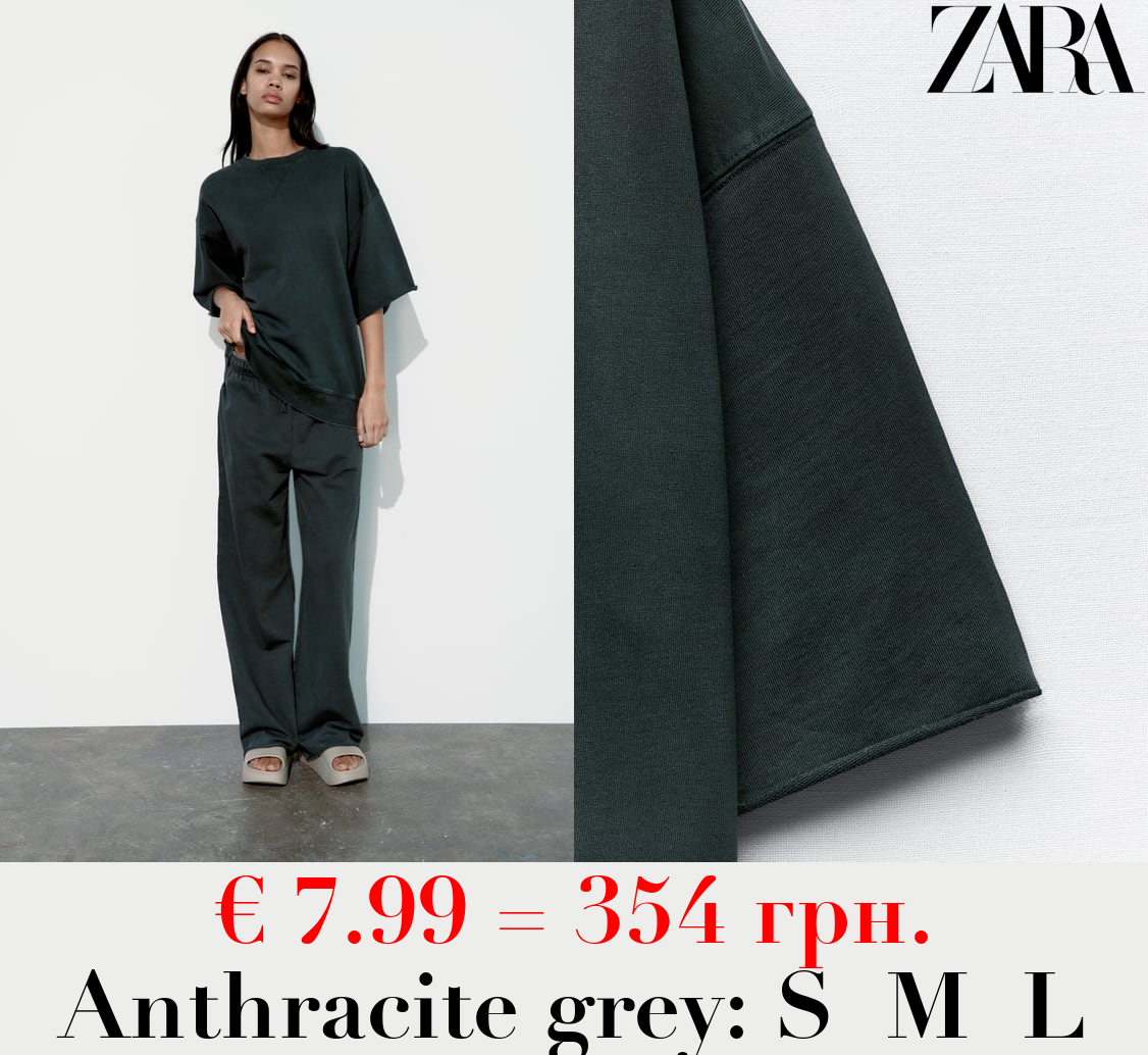 FADED-EFFECT SHORT SLEEVE PLUSH SWEATSHIRT