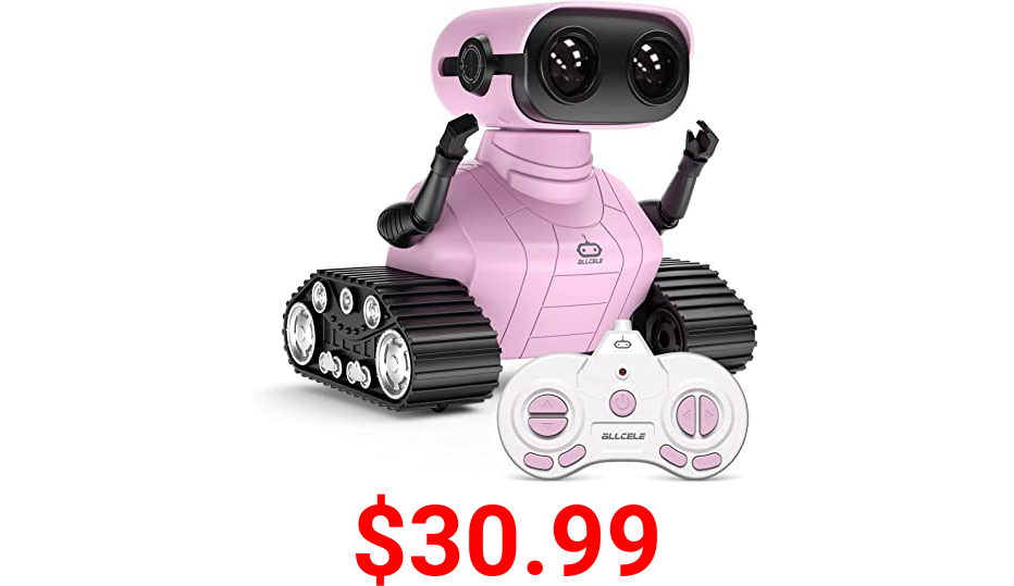 ALLCELE Girls Robot Toys, Rechargeable RC Robots for Kids, Remote Control Toy with Music and LED Eyes, Gift for Children Age 3 Years and Up - Pink