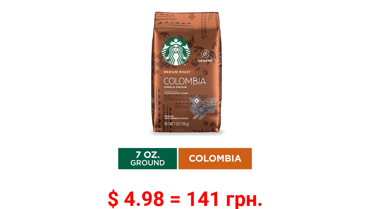Starbucks Colombia, Ground Coffee, Medium Roast, 7 oz