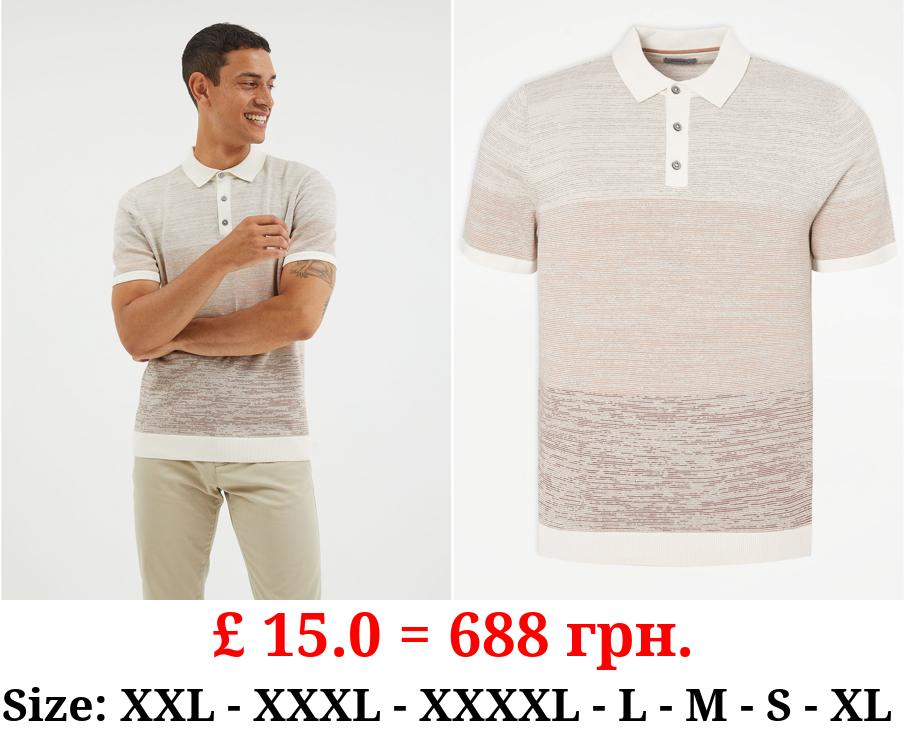 Brown Knitted Ombre Polo Top