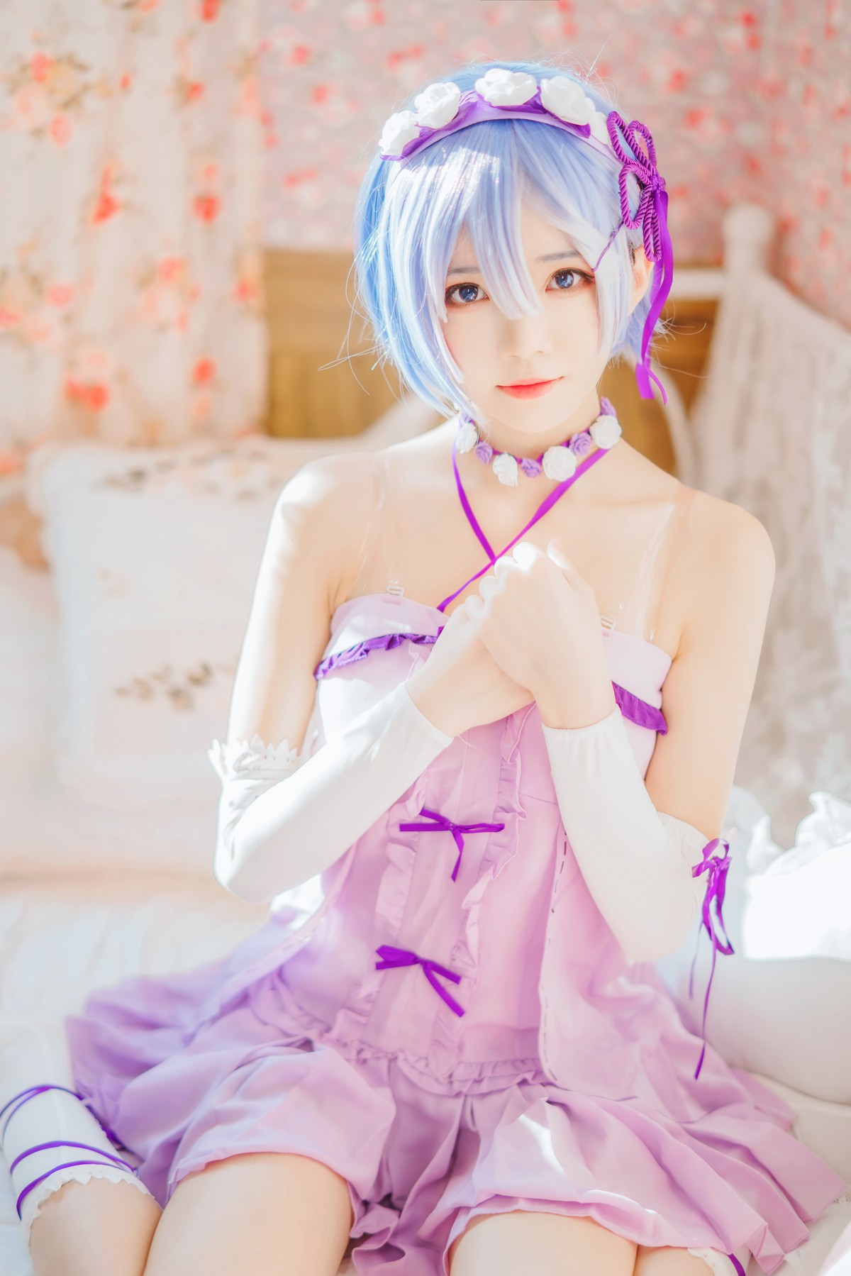 Cosplay 桜桃喵 蕾姆睡裙 12