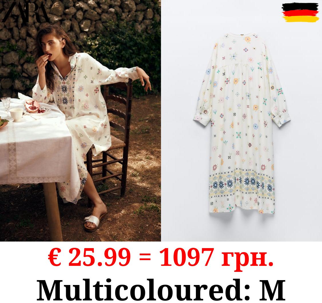 PRINTED LINEN BLEND DRESS