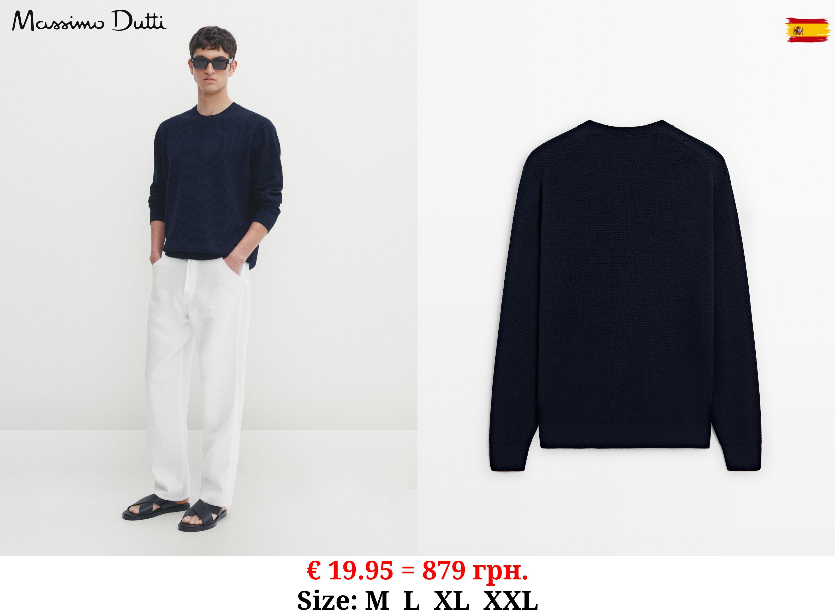 Textured knit crew neck sweater NAVY BLUE