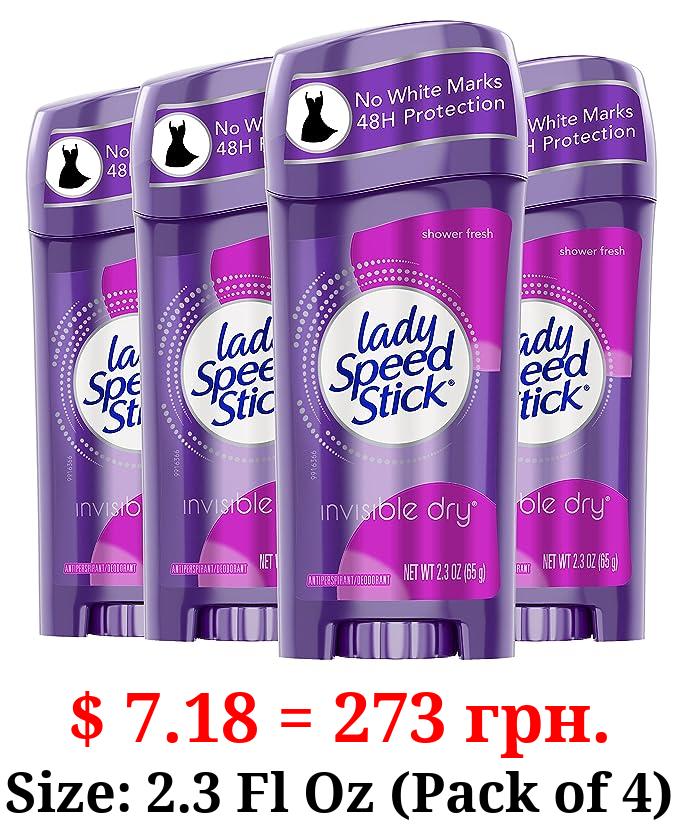 Lady Speed Stick Invisible Dry Antiperspirant Deodorant, Shower Fresh, 2.3oz, 4 Pack