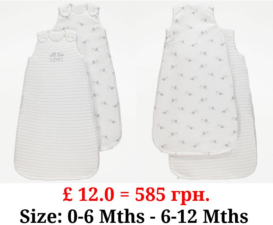 White All The Love Sleep Bags 2.5 and 3.5 Tog 2 Pack