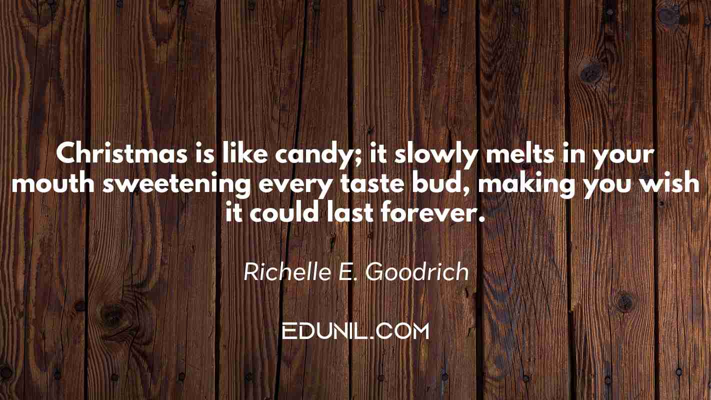 Christmas is like candy; it slowly melts in your mouth sweetening every taste bud, making you wish it could last forever. - Richelle E. Goodrich
