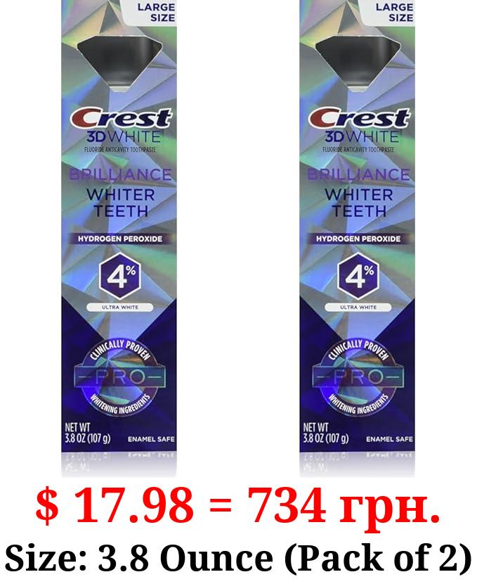 Crest 3D White Brilliance Pro Ultra White Teeth Whitening Toothpaste, 3.8 oz, Anticavity Fluoride Toothpaste, 4% Hydrogen Peroxide, Active Whitening Protection (Pack of 2)